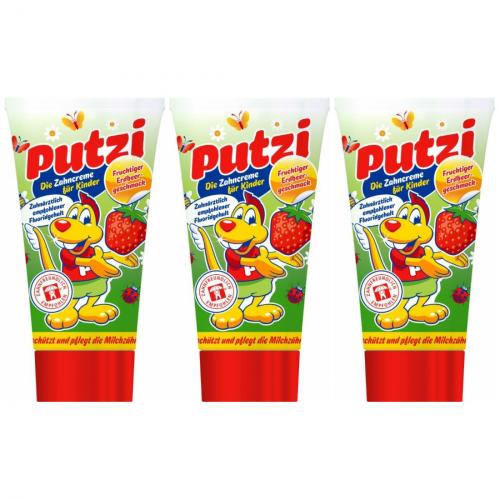 3 x Putzi Zahncreme für Kinder Erdbeere Geschmack Zahnpasta 50ml