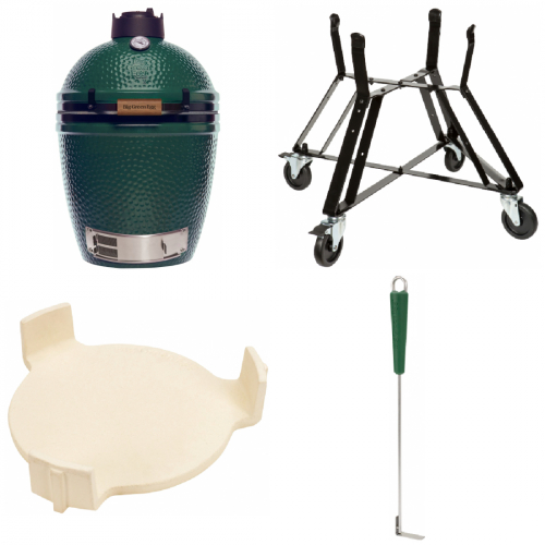 Big Green Egg Medium inkl. Nest auf Rollen, ConvEGGtor, Ascheschieber