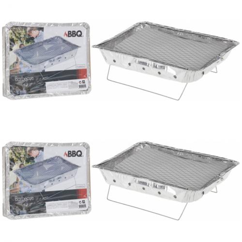 2 x BBQ Einweg Sofort Grill mit Holzkohle 31x24x5cm