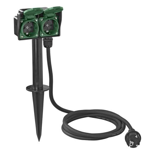 Gartensteckdose Schuko 2-fach mit Erdspie 2M 3x1,5mm